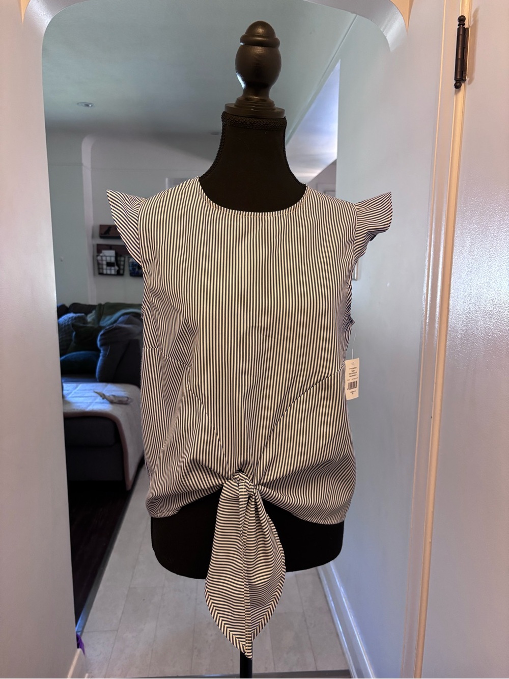 Molly Bracken Navy & White Striped Tie-Front Cap Sleeve Top